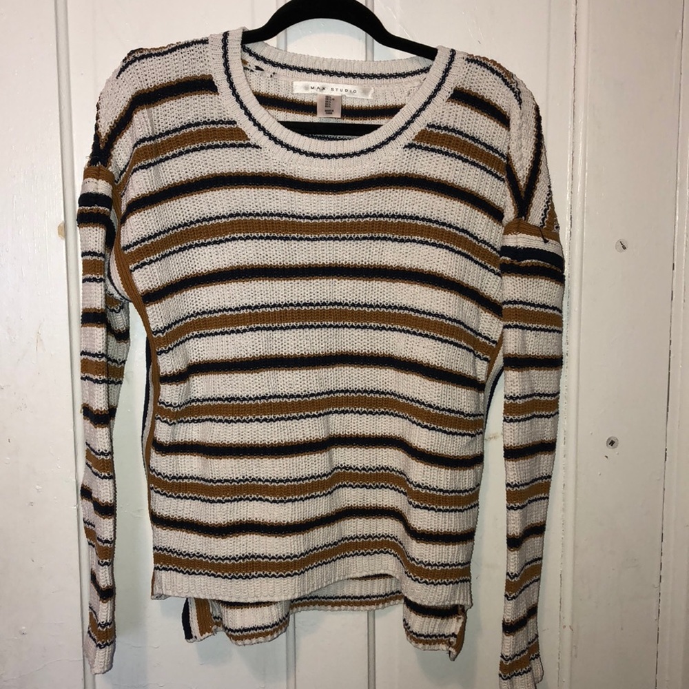 Maxx studio sweater white blue and mustard yellow